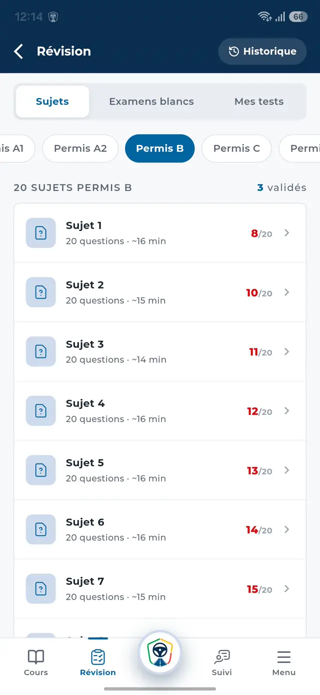 Sujets du permis B
