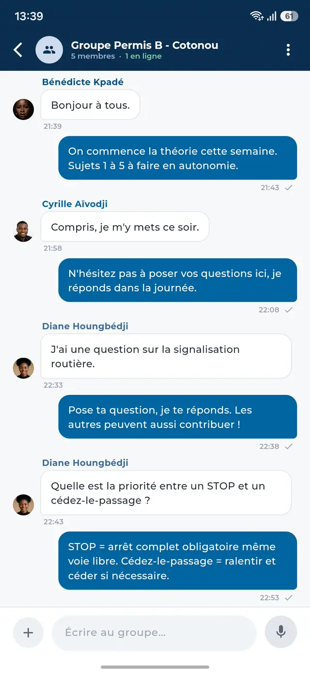 Chat de groupe de la classe