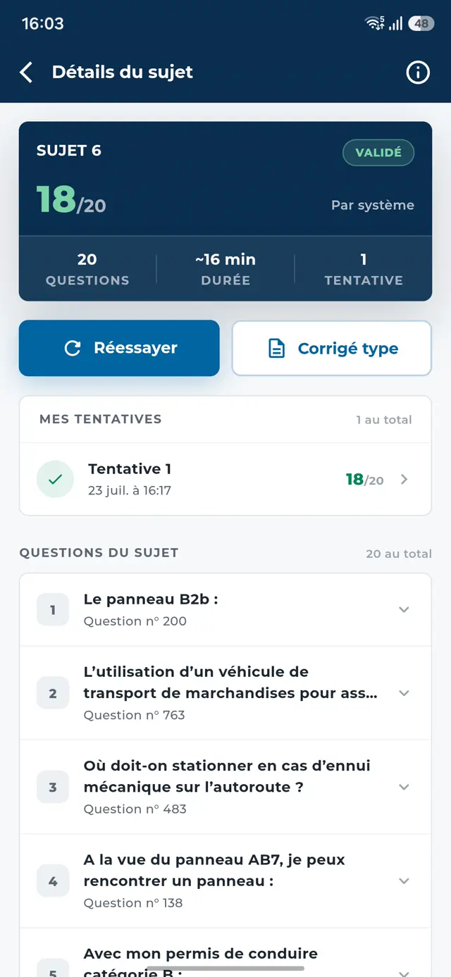 Détail d'un sujet et tentatives